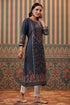 Women Blue Digital Printed Mirror Work Straight Kurta